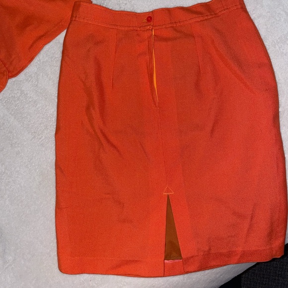 Vintage Bright Orange 2 Piece Skirt Suit Set with Blazer - Picture 4 of 4